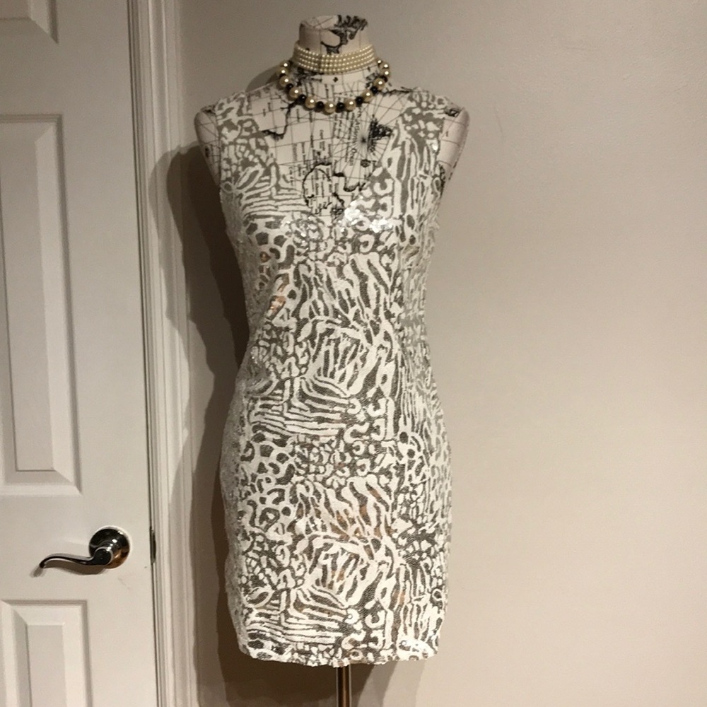 F21 Sequins Vintage Y2k Embellish Holiday Bodice Party Club Cocktail Animal M